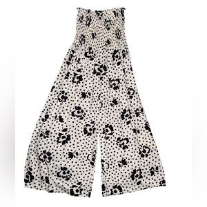 Vintage 1980s Andrew Downs floral white and black wide‎ leg jumpsuit